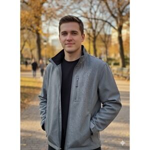 St Johns Bay Men Water Resistant Soft Shell Jacket Gray Large Full Zip Windproof